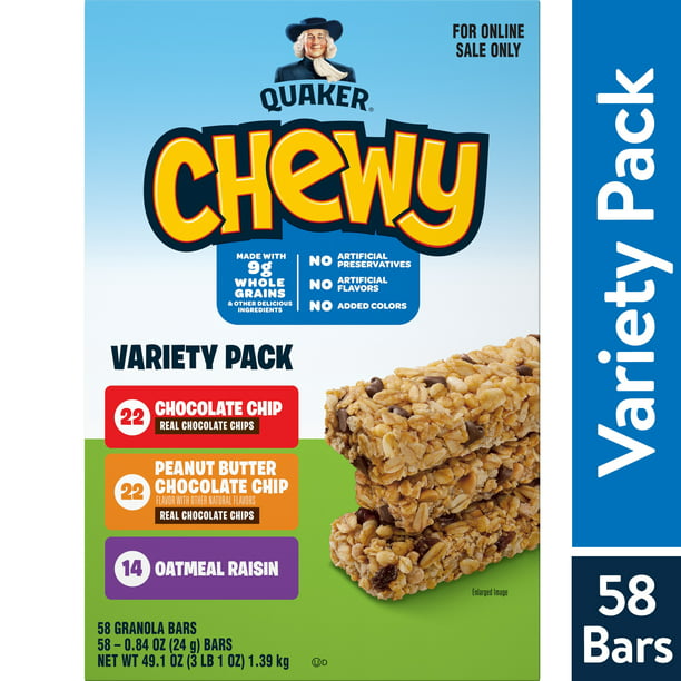 Quaker Chewy Granola Bars, 3 Flavor Variety Pack (58 Pack)